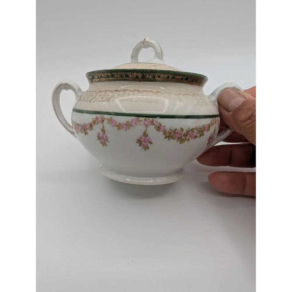MZ Austria‎ Habsburg Sugar Bowl with Lid Pink Floral Gold Gilt Vintage